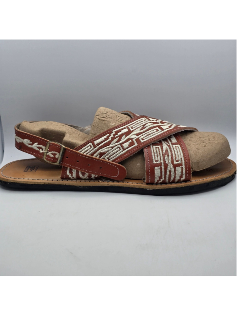Men's Leather Huarache Sandals Brown White Size 9